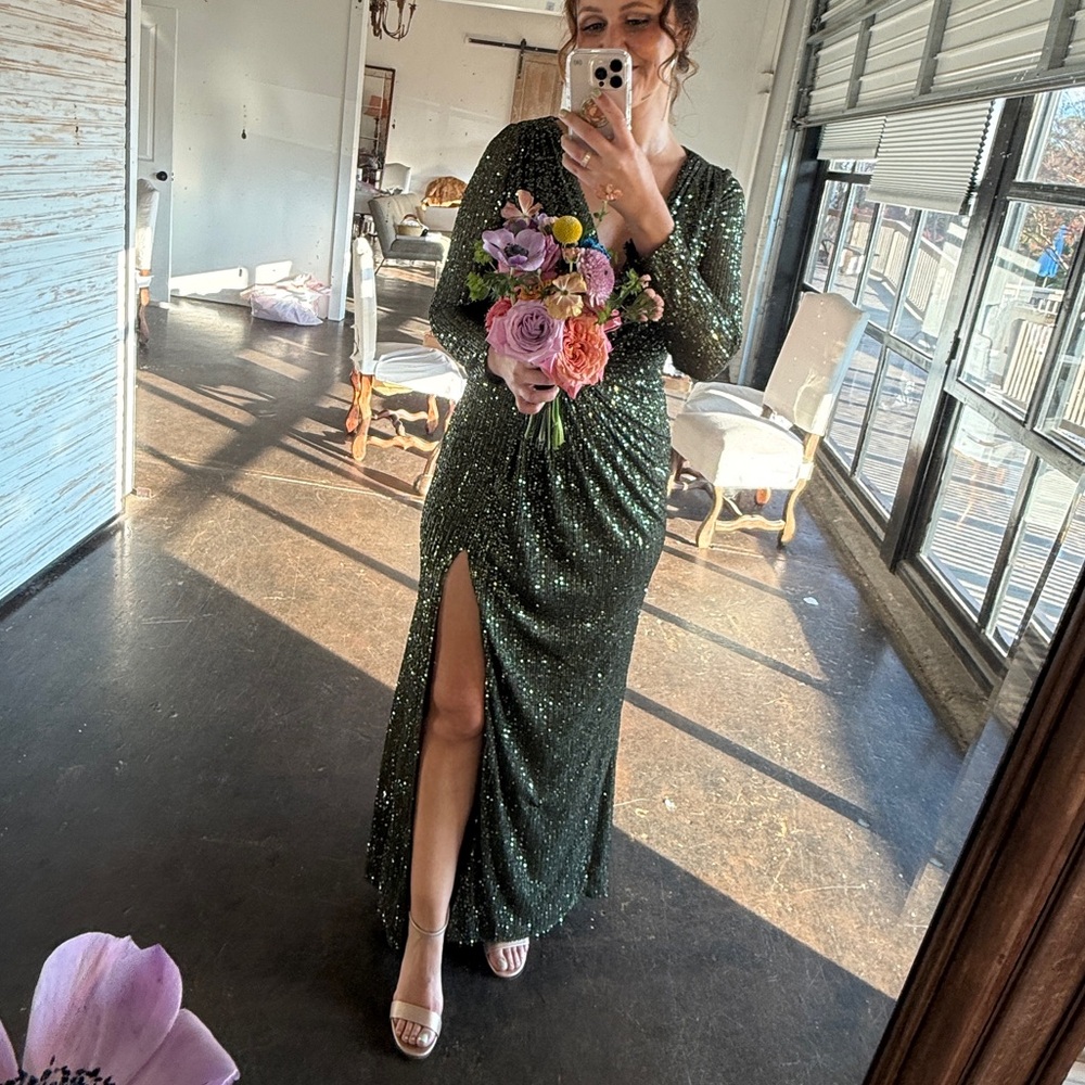 Mac Duggal Olive Sequin Gown